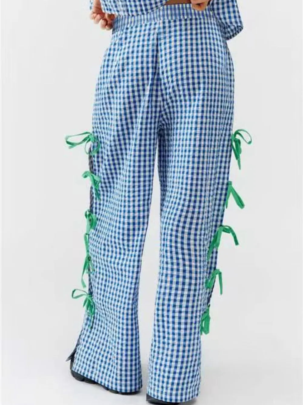 Side Tied Plaid Pants (3)
