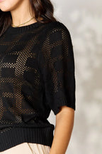 Ribbed Trim Round Neck Knit Top (34)