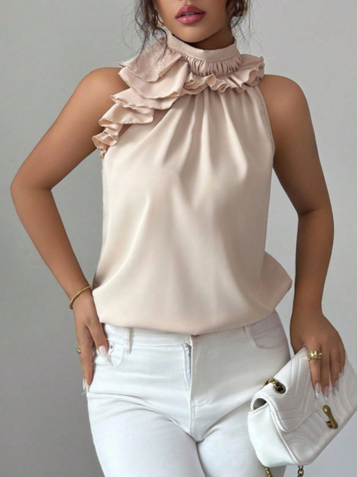 Ruffle High Neck Sleeveless Top (5)