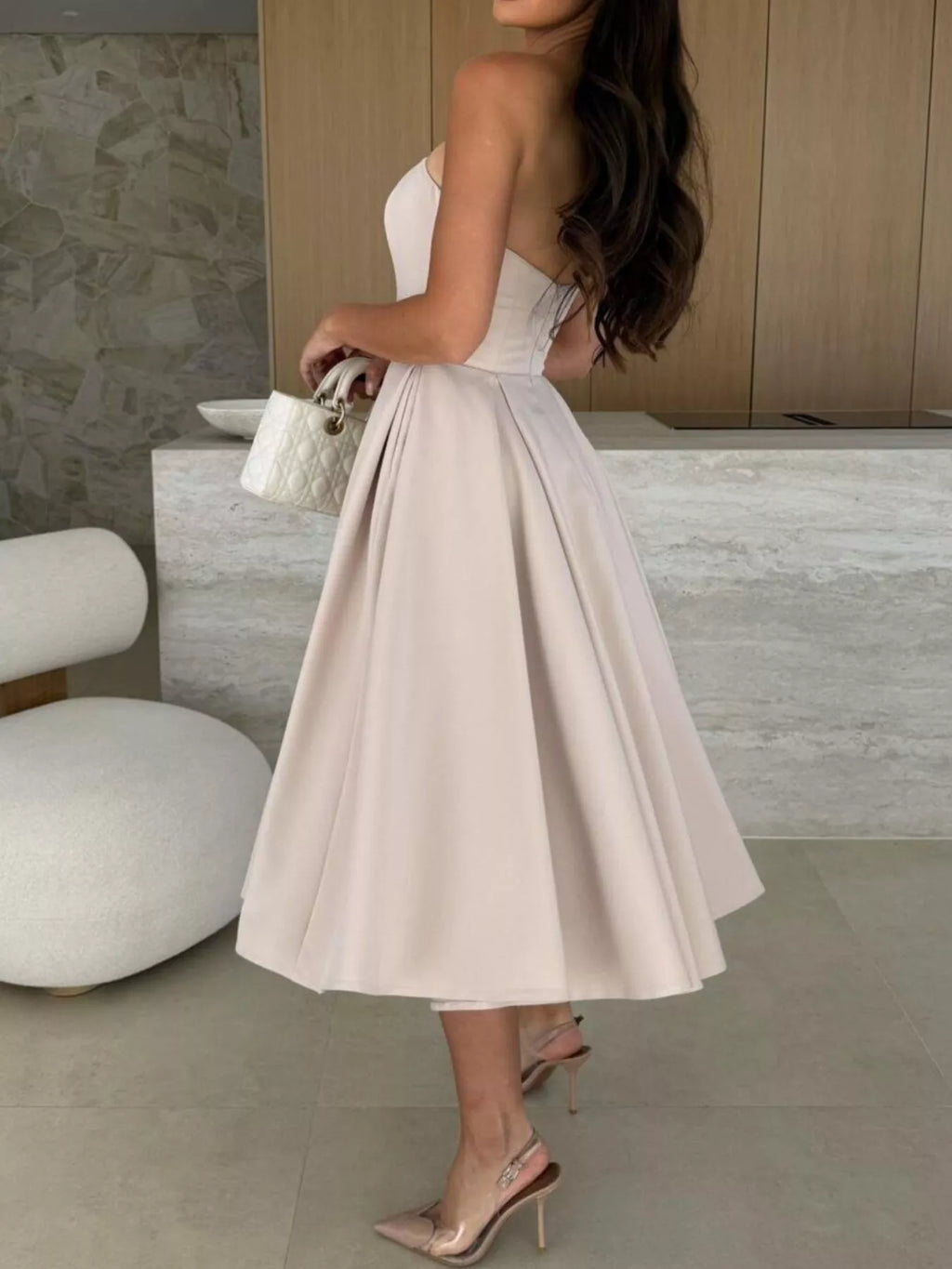 Strapless Ruched A-line Midi Dress (2)
