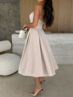 Strapless Ruched A-line Midi Dress (2)