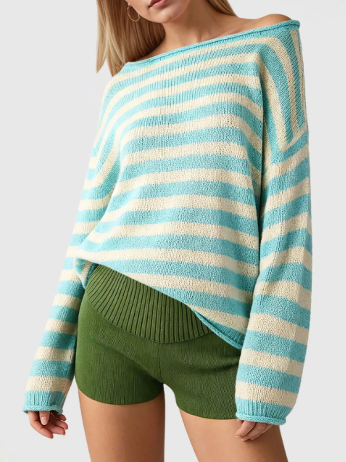 Casual Striped Boat Neck Sweater (2)