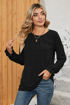 Ruched Round Neck Flounce Sleeve T-shirt (13)