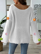 Flower Round Neck Long Sleeve Sweater (5)