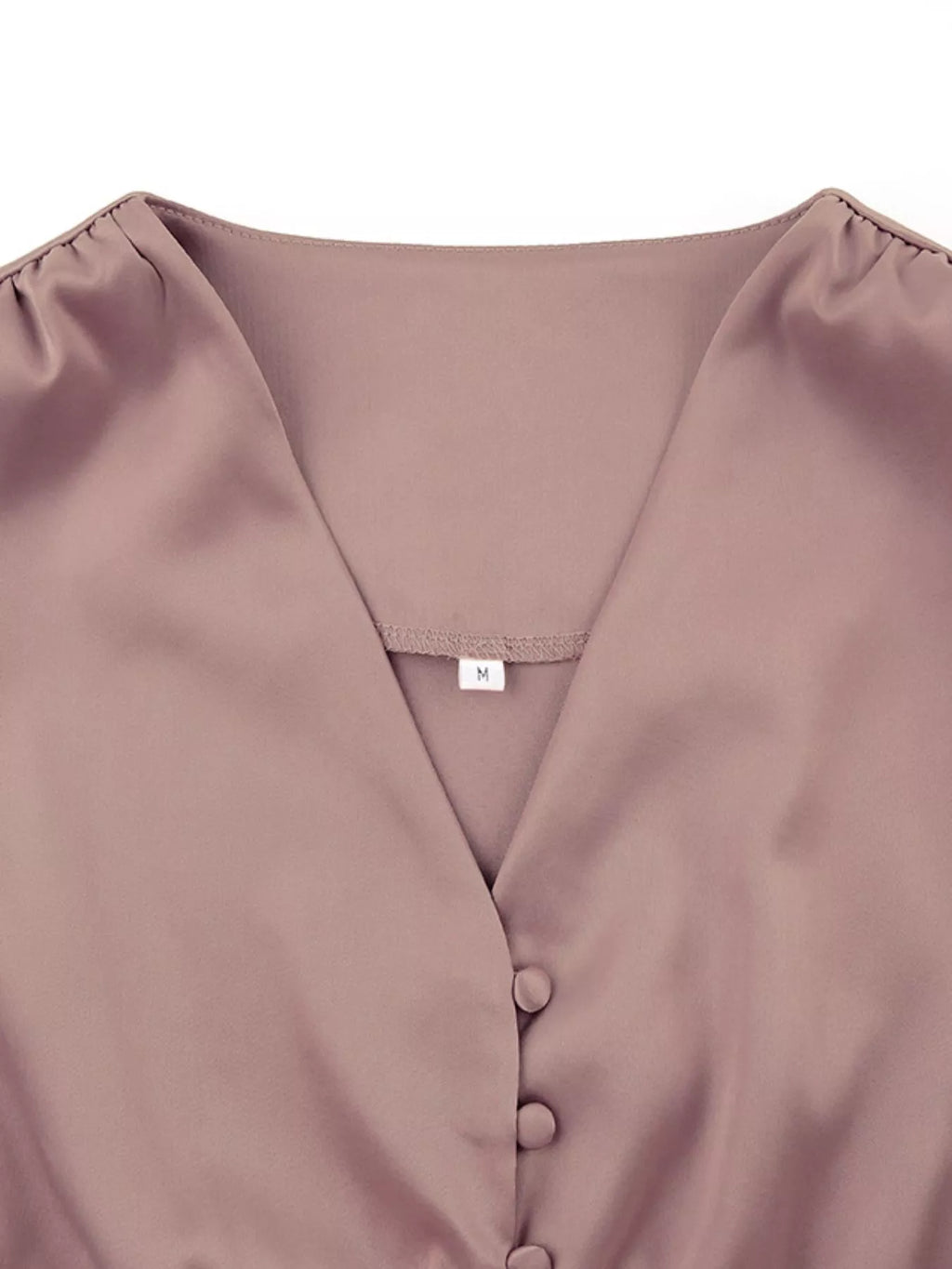 Elegant V-neck Puff Sleeve Button-down Midi Dress (25)