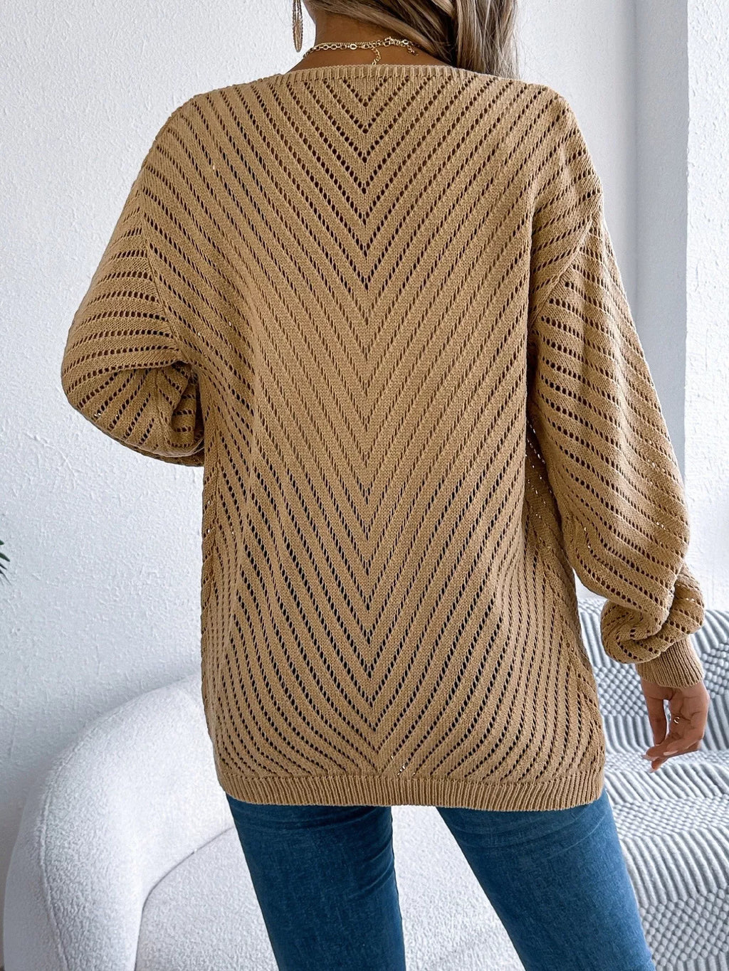 Openwork Open-front Long Sleeve Cardigan (14)