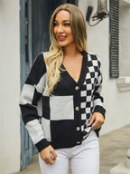 Plaid V-neck Dropped Shoulder Cardigan (10)