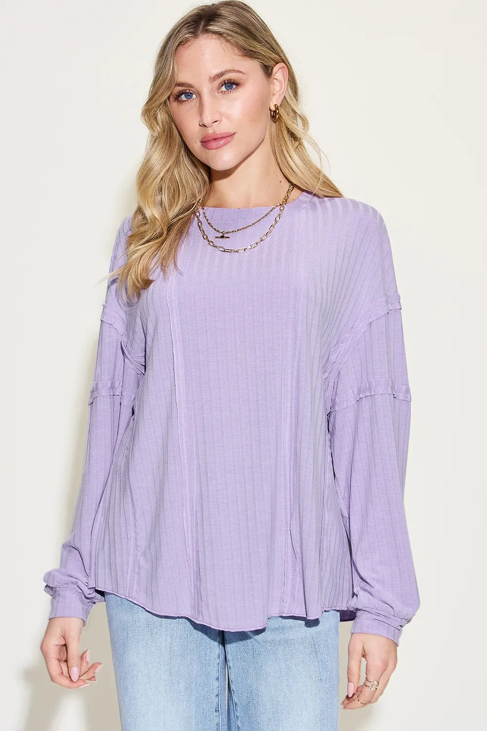 Full Size Ribbed Round Neck Long Sleeve T-shirt