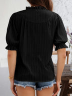 Frill Notched Short Sleeve Blouse (11)