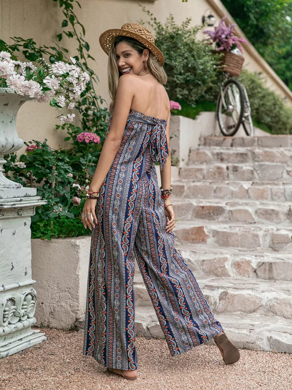 Tied Printed Tube Wide Leg Jumpsuit (11)