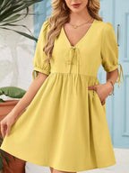 Tie-neck Puff Sleeve A-line Mini Dress (13)
