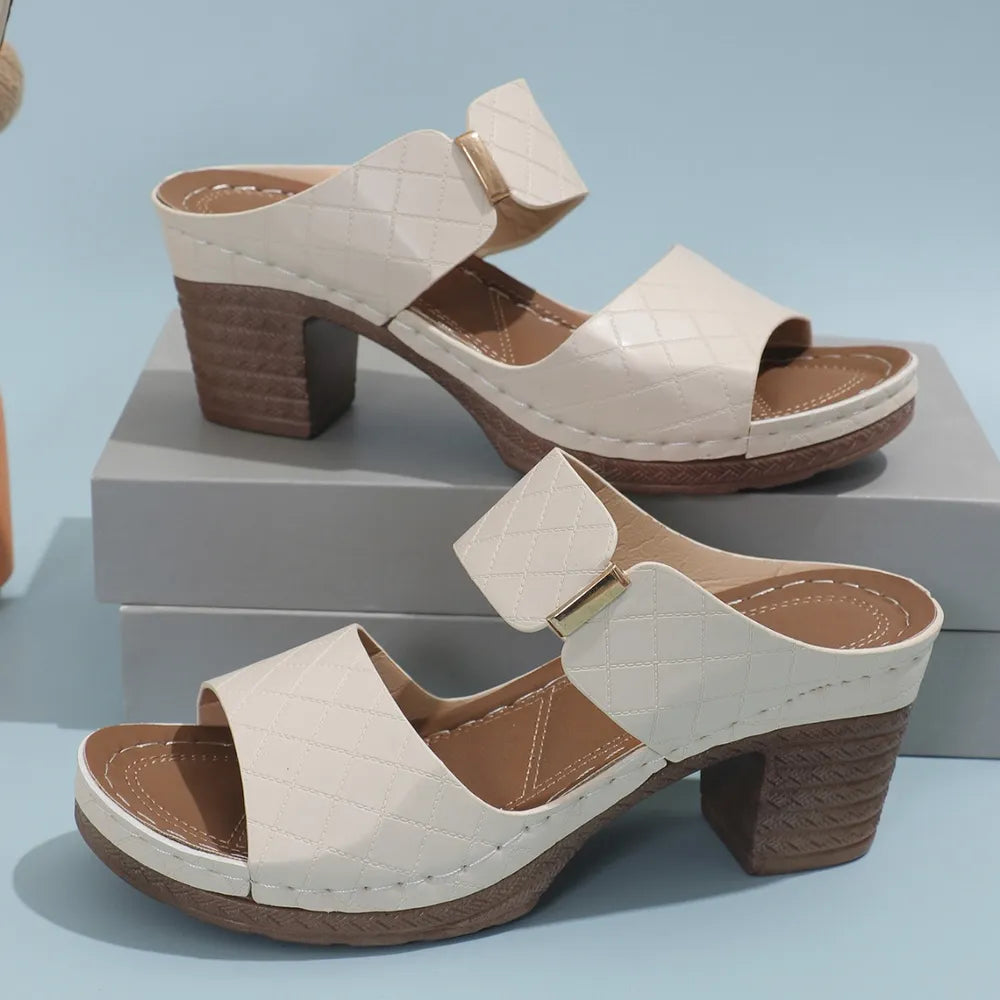 Pu Leather Block Heel Sandals (6)