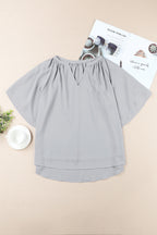 Gathered Detail Notched Neck Flutter Sleeve Top (18)