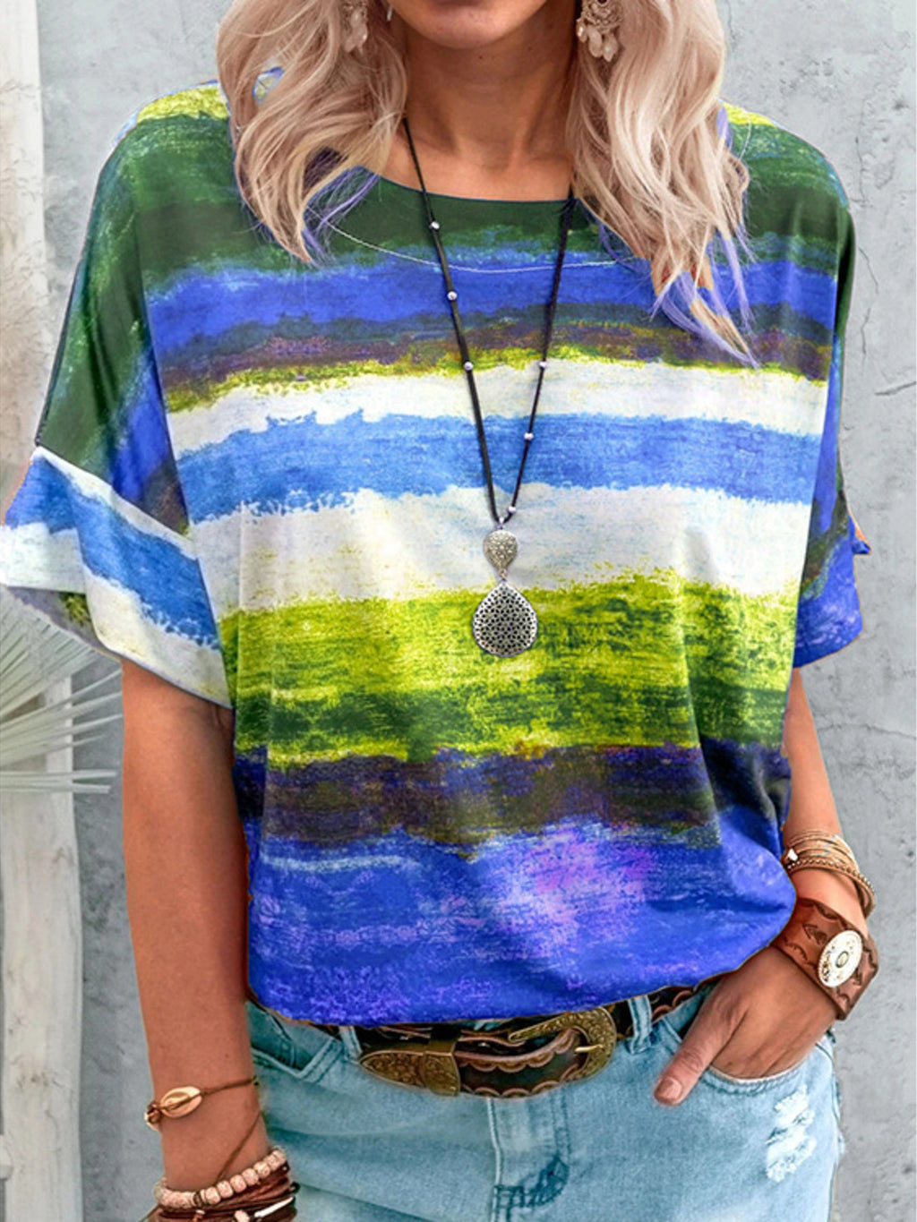 Contrast Round Neck Casual T-shirt