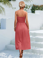 Decorative Button Spaghetti Strap Midi Dress (2)