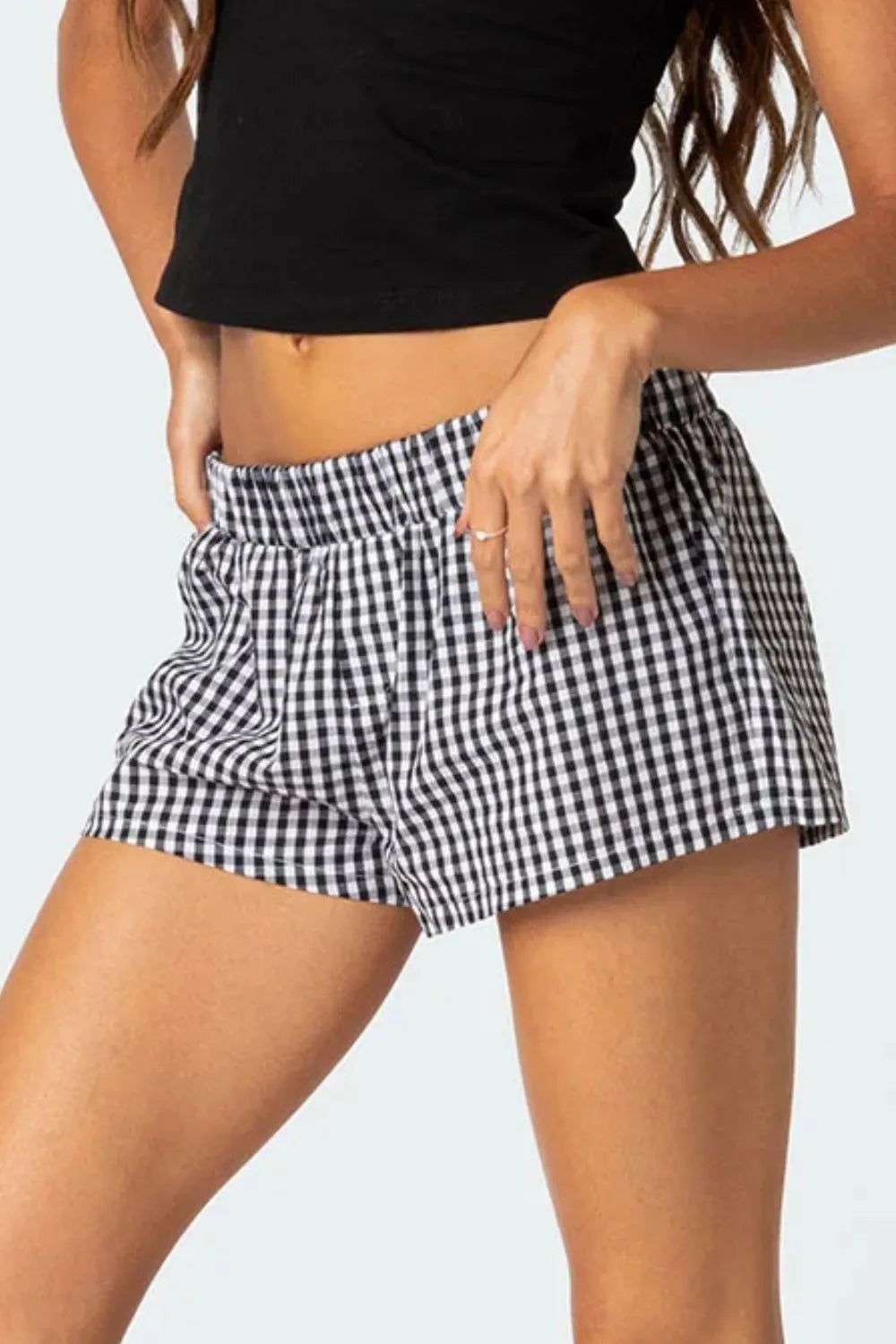 Plaid Elastic Waist Shorts (10)
