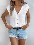 Texture Knit Button Up Cap Sleeve Cardigan (9)