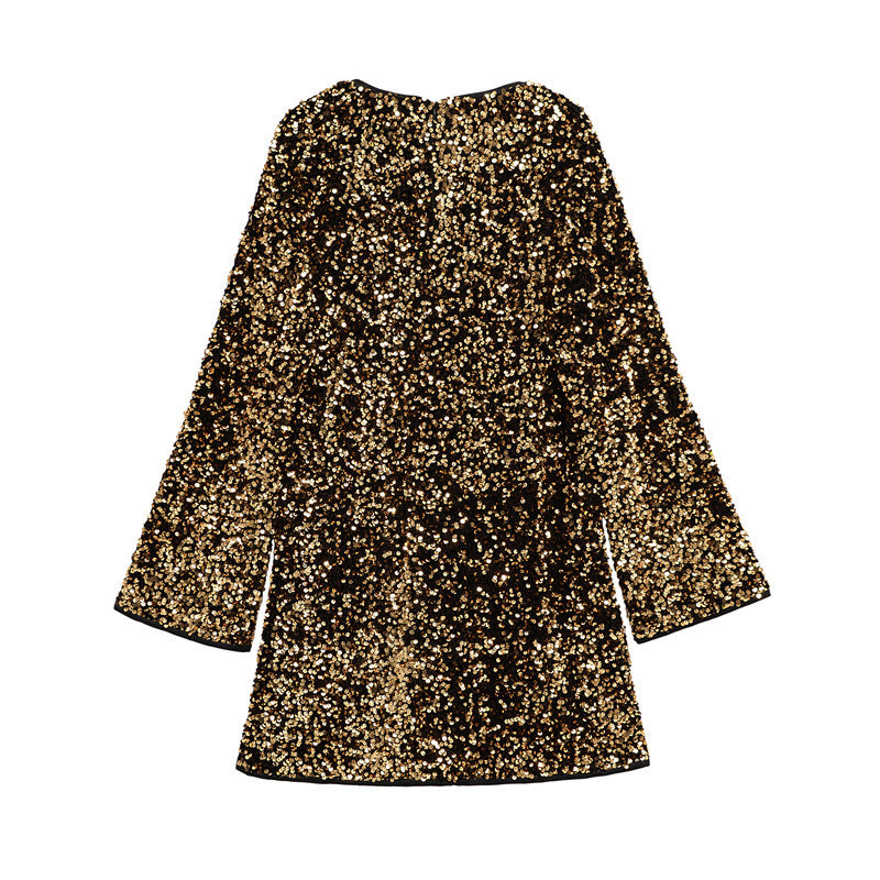 Long Sleeve Round Neck Sequins Dress photo 5