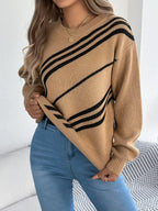 Striped Pattern Casual Round Neck Sweater (5)