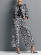 Tweed Cropped Jacket Wide-leg Pants Set