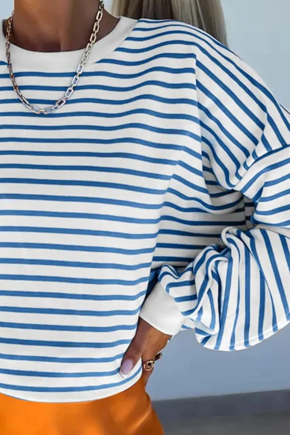 Striped Dropped Shoulder Long Sleeve Sweatshirt (12)