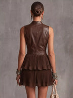 Sleeveless Faux Leather Layered Pleated Mini Dress (8)