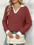 Ribbed Knit Long Sleeve T-shirt (29)
