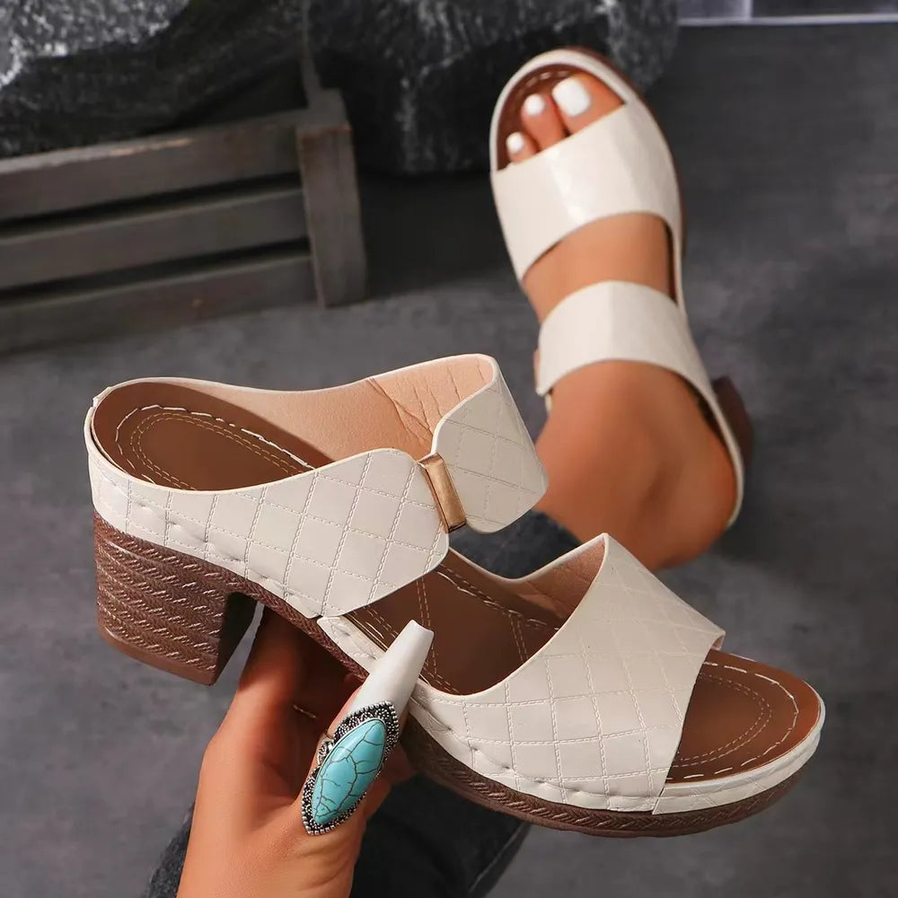 Pu Leather Block Heel Sandals (5)