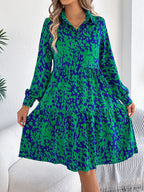 Printed Collared Neck Long Sleeve Dress (3)