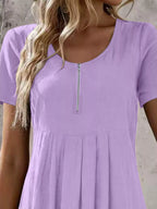Zipper-front Short Sleeve A-line Dress (23)