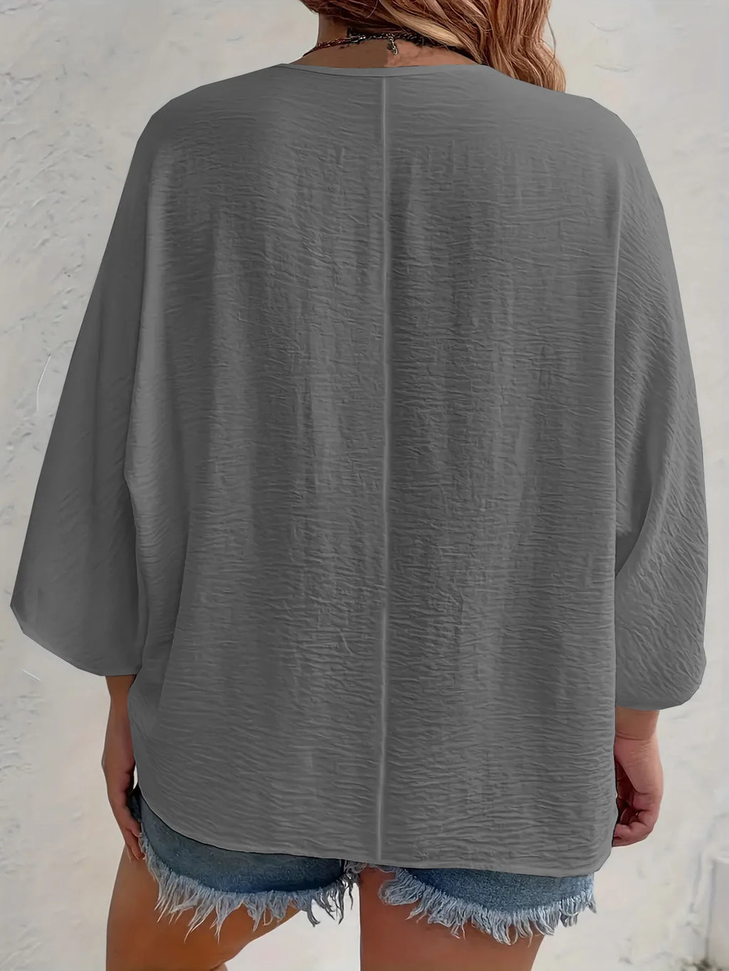Full Size Casual V-neck Button Down Relaxed Fit Blouse Plus (14)