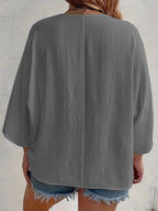 Full Size Casual V-neck Button Down Relaxed Fit Blouse Plus (14)