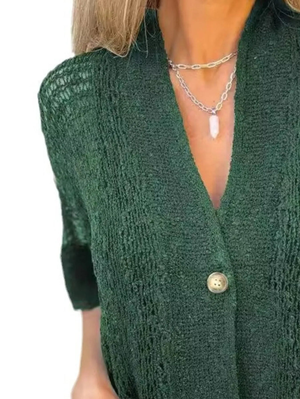 Full Size One Button Half Sleeve Cardigan Plus (15)