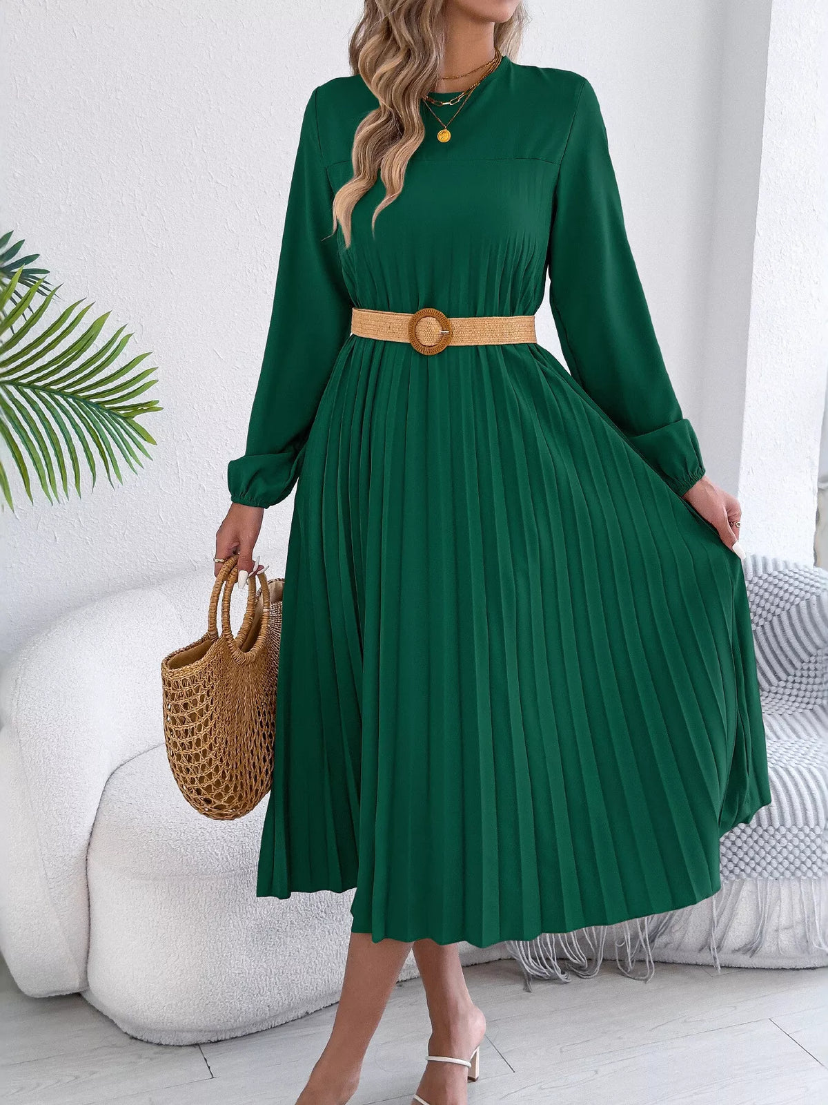 Pleated A-line Midi Dress (9)
