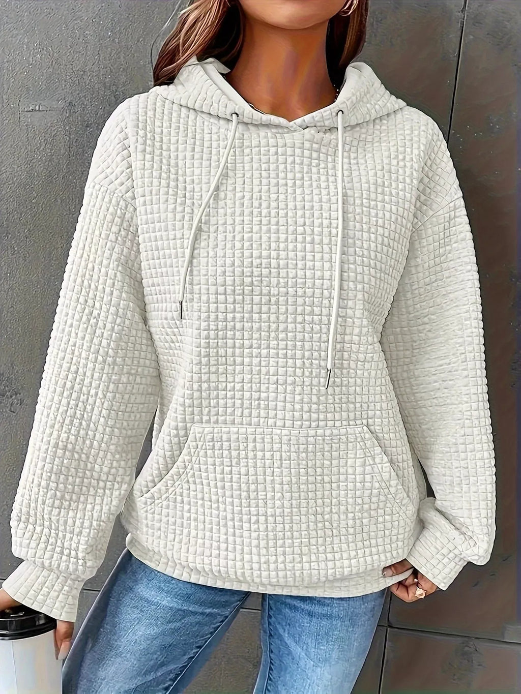 Textured Knit Drawstring Hoodie (15)