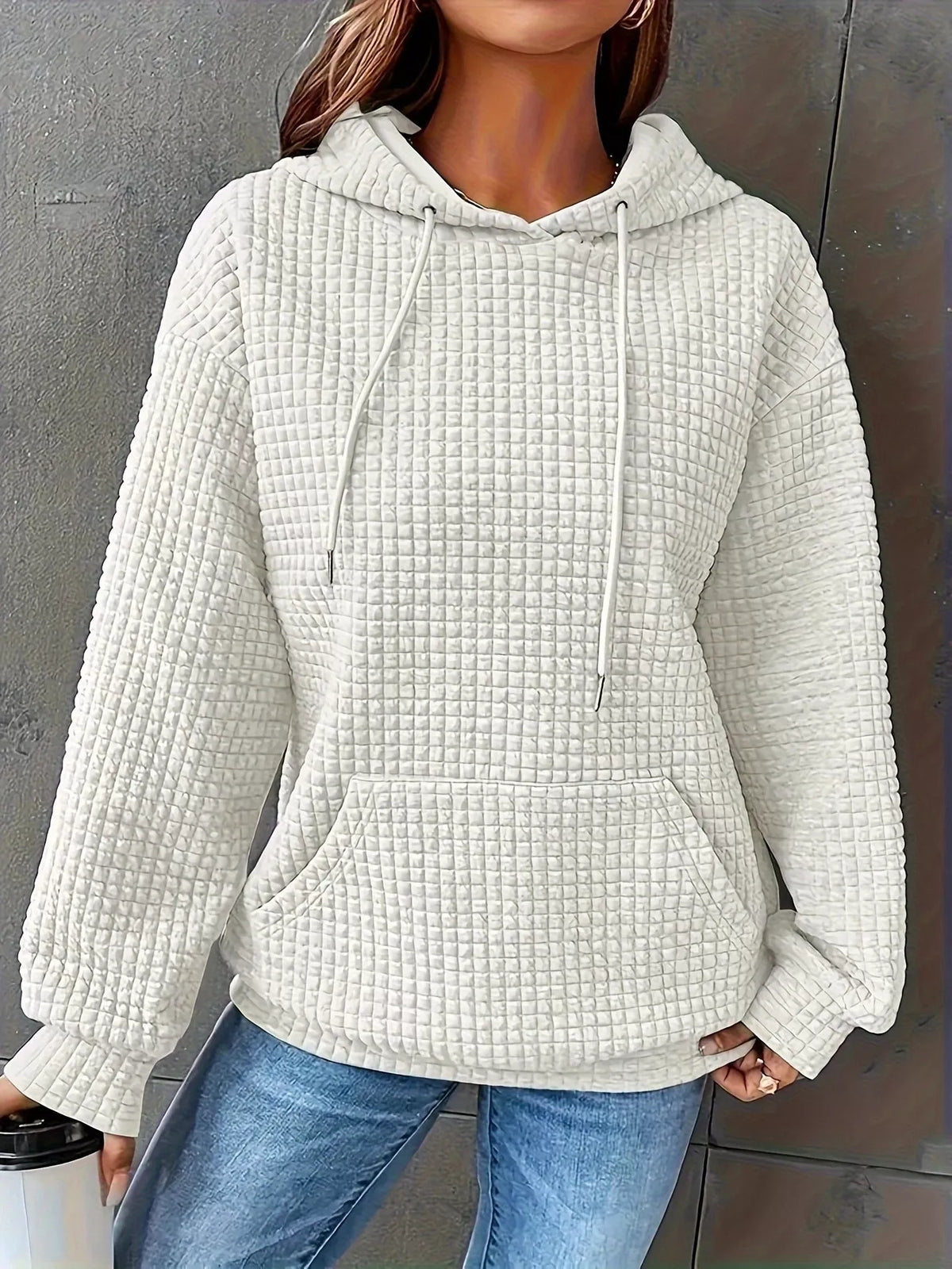 Textured Knit Drawstring Hoodie (15)