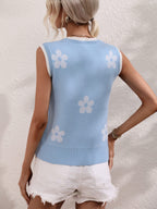 Floral Contrast Ribbed Trim Sweater Vest (5)