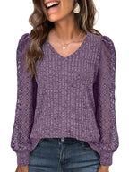 Lace Sleeve V-neck T-shirt (5)