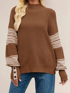 Color-block Mock Neck Waffle Knit Sweater (4)