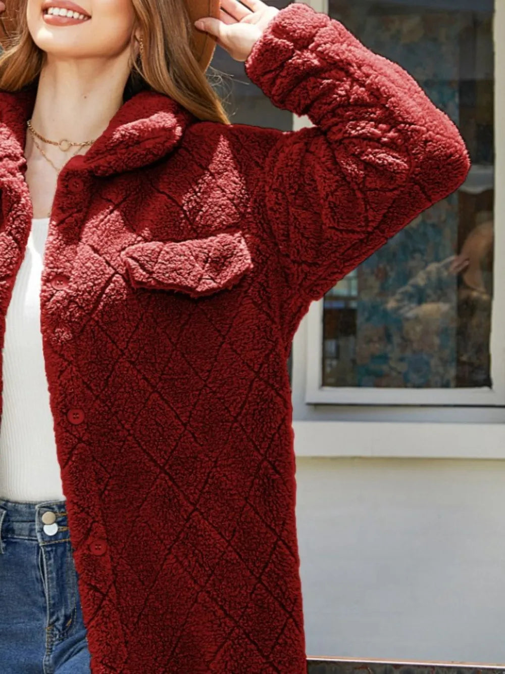 Texture Button Up Dropped Shoulder Coat (10)