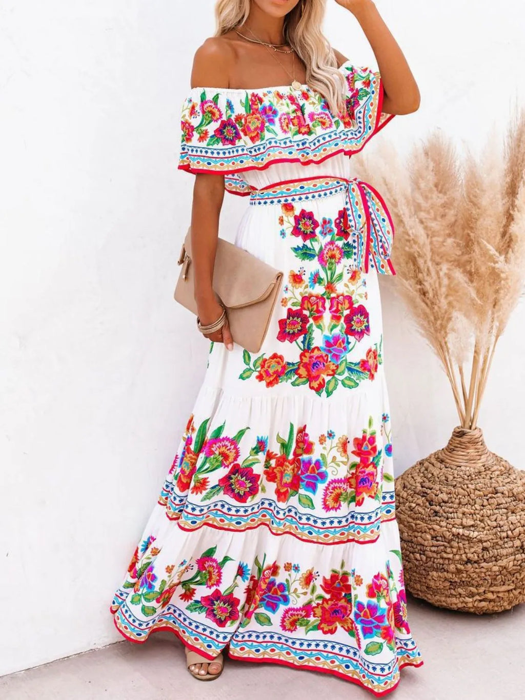 Floral Off Shoulder Ruffle Maxi Dress (3)