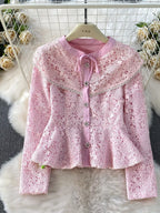 Lace Button Up Top Skirt Set (3)