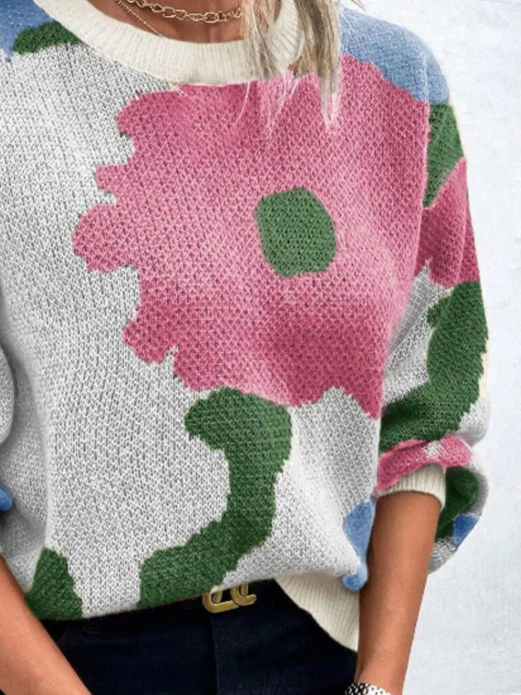 Floral Pattern Round Neck Sweater (23)