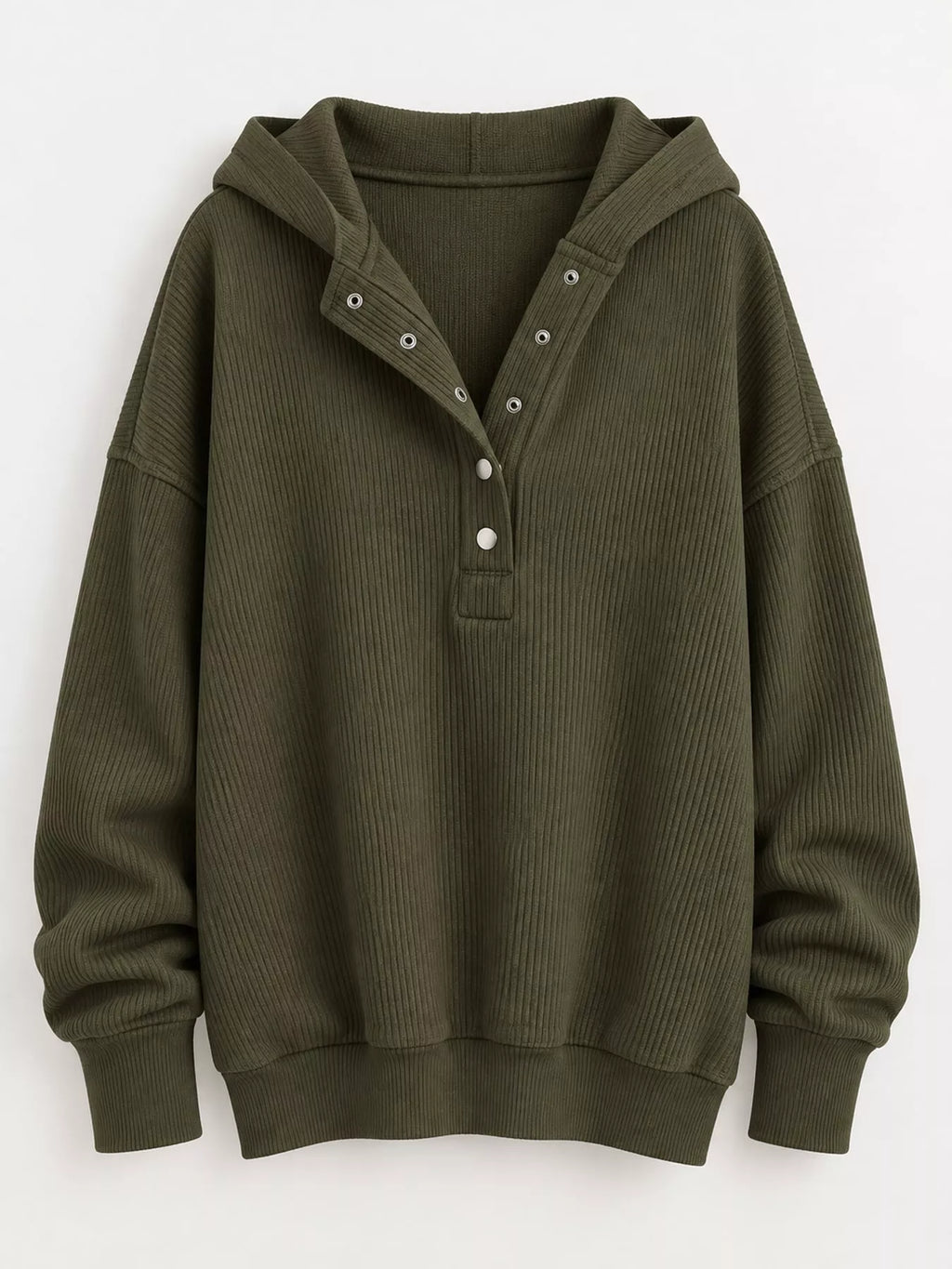 Full Size Snap Button Placket Dropped Shoulder Hoodie Plus (44)