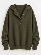 Full Size Snap Button Placket Dropped Shoulder Hoodie Plus (44)