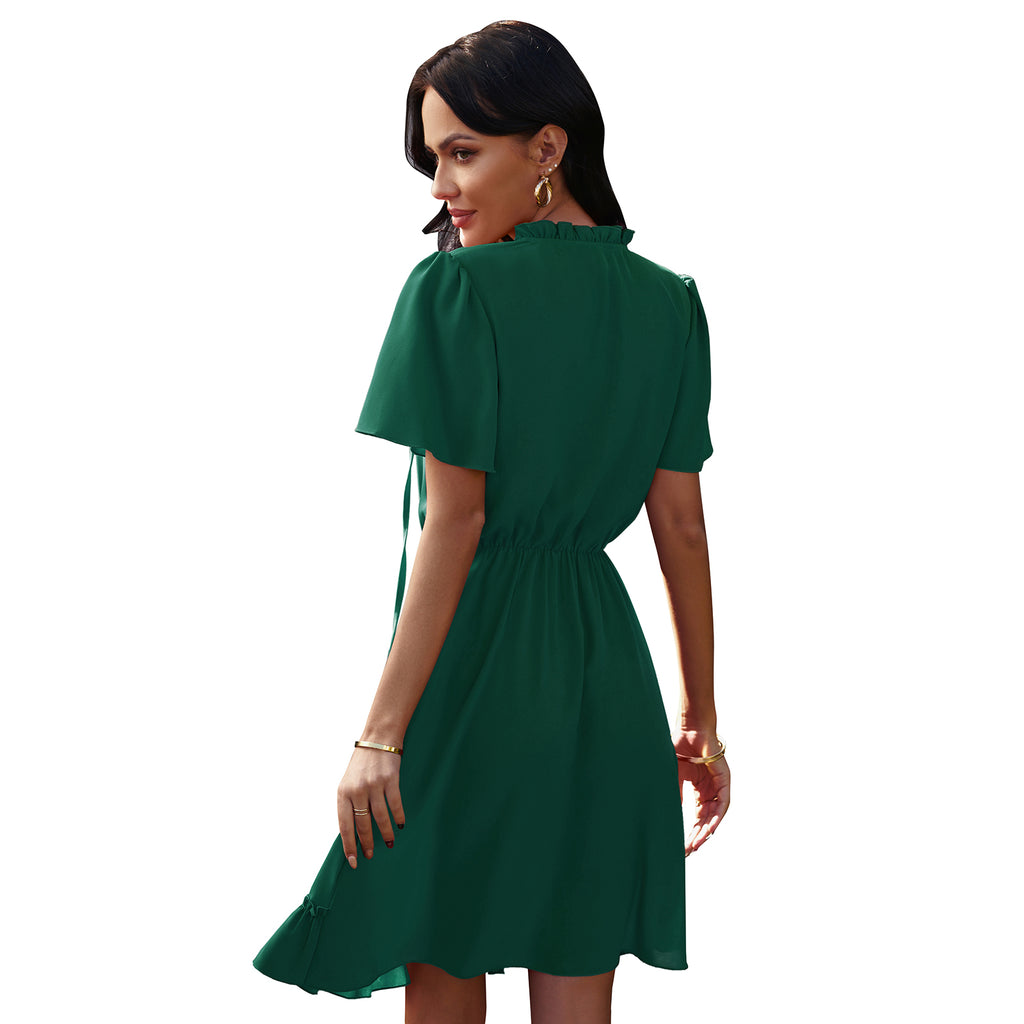 High Neck Neck Waist Ruffle Dress photo 1