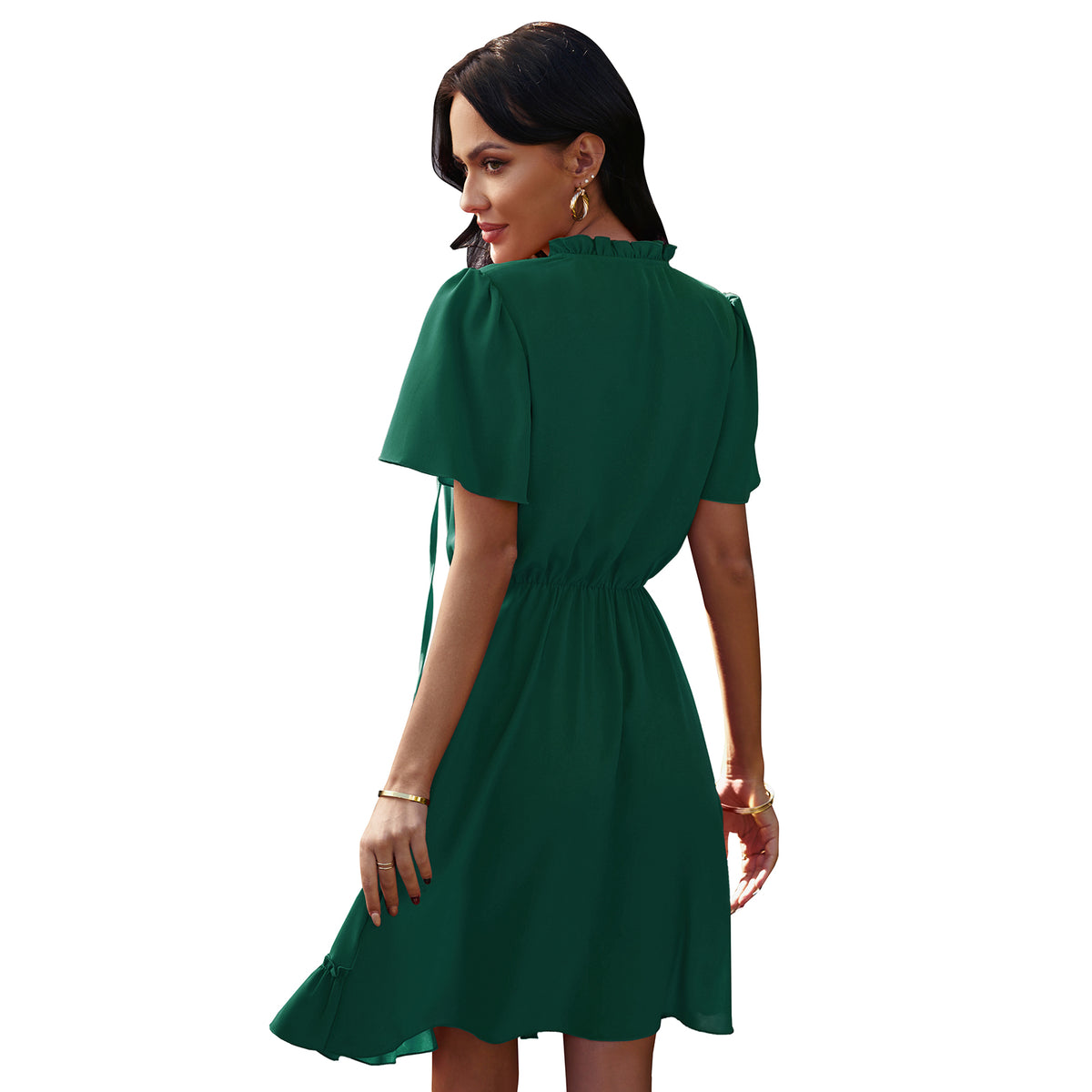 High Neck Neck Waist Ruffle Dress photo 1
