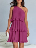 Layered Single Shoulder Mini Dress (31)