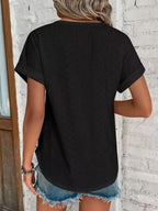 Eyelet Round Neck Short Sleeve T-shirt (4)