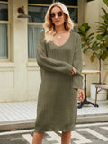V-neck Long Sleeve Sweater Dress